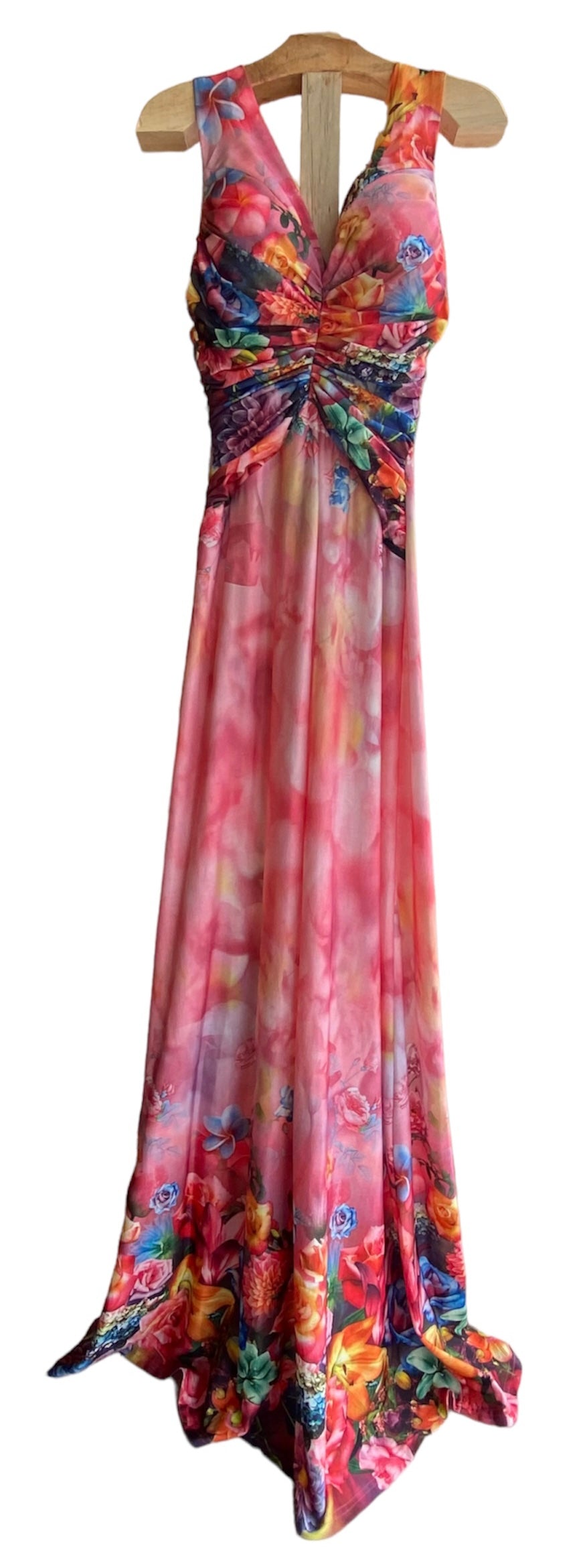 VESTIDO LYCRA ROSADO Y ESTAMPADO LARGO