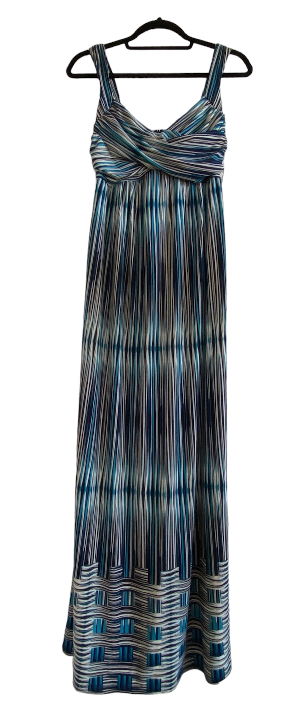 VESTIDO LARGO RAYAS AZULES LYCRADO ESCOTE CRUZADO