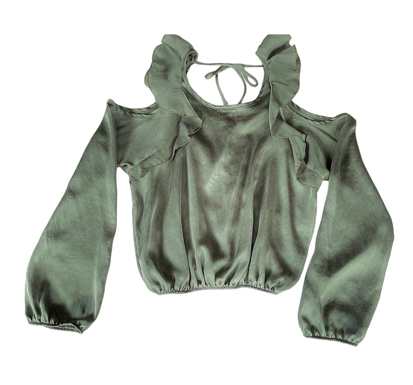 BLUSA VERDE OLIVO SATIN M.L HOMBROS DESCUBIERTOS