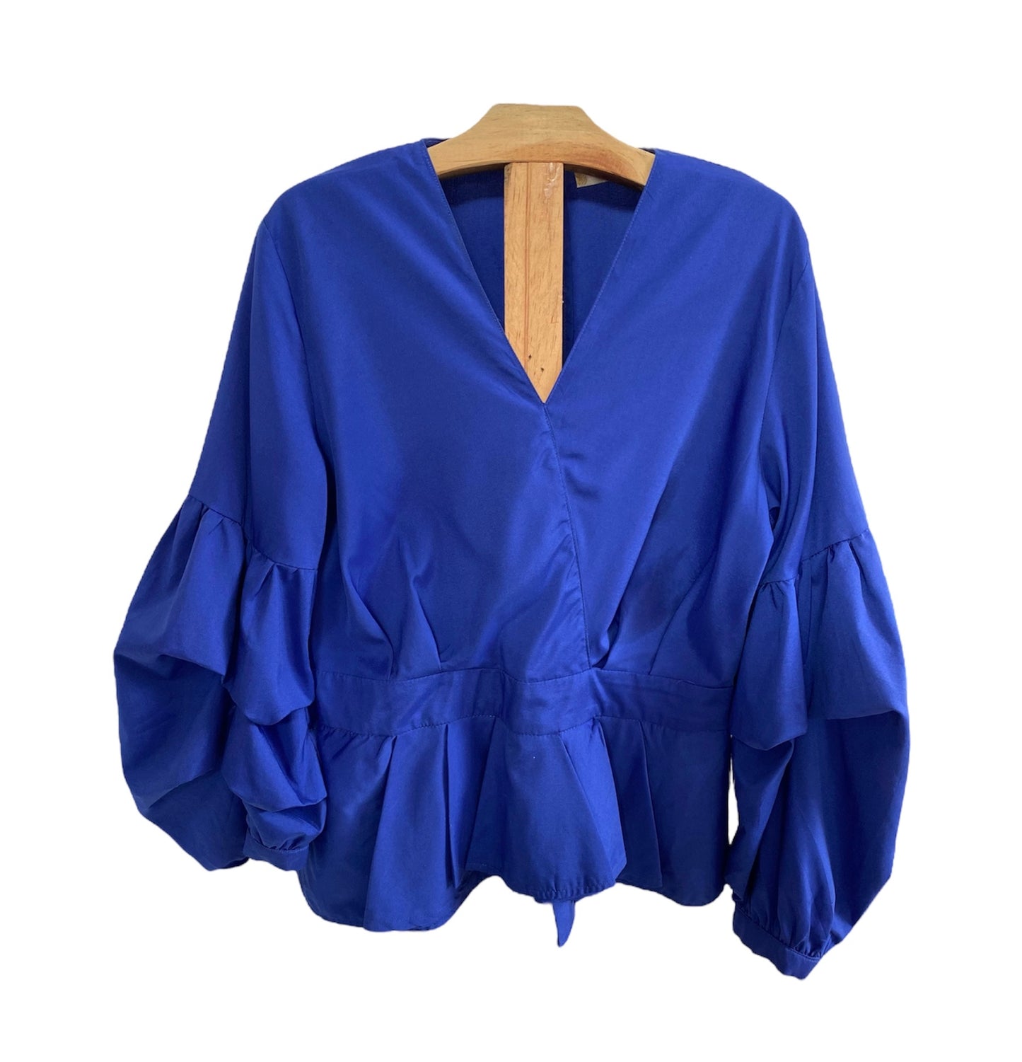 CAMISA AZUL MANGA LARGA BOMBACHA Y CREMALLERA ATRÁS