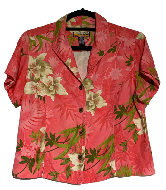 CAMISERO ROSADO CORTO CON FLORES HAWAIANA