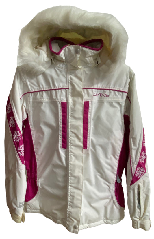 CHAQUETA INVIERNO BLANCA CON FUSCIA CAPOTA REMOVIBLE