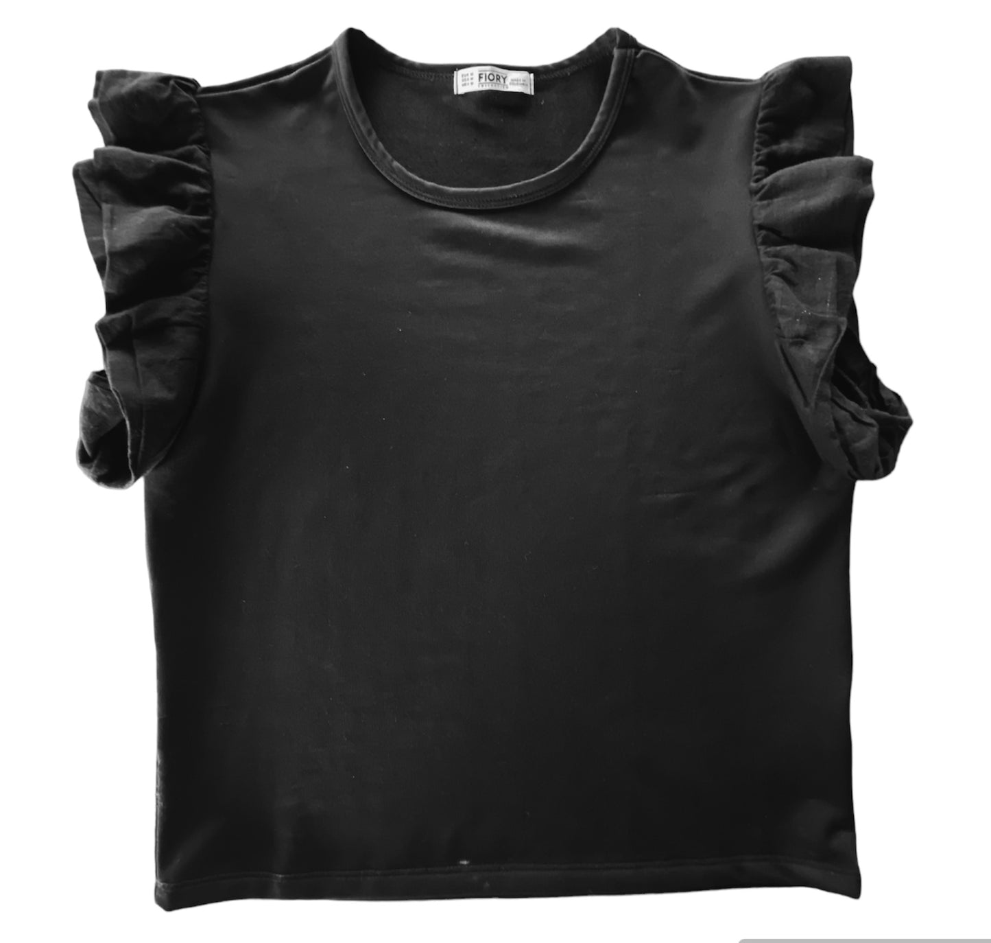 BLUSA NEGRA CORTA BÁSICA MANGA PRINCESA